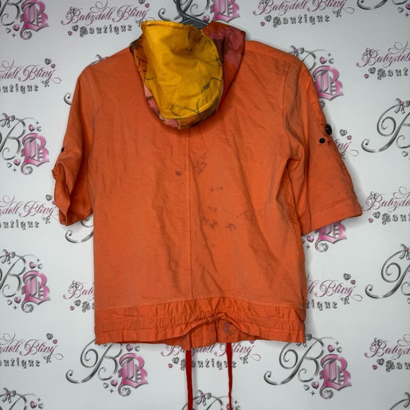 Marccain sports sweater 3/4 sleeve orange tie dye buttons floral hood mesh y2k - Picture 10 of 16